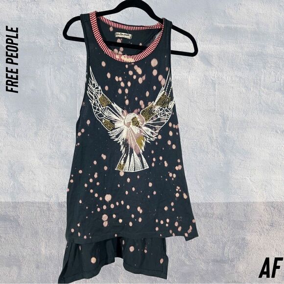 WE THE FREE HERITAGE CRAFTED TOP EMBELLISHED NEW SMALL NAVY PINK - Picture 5 of 5